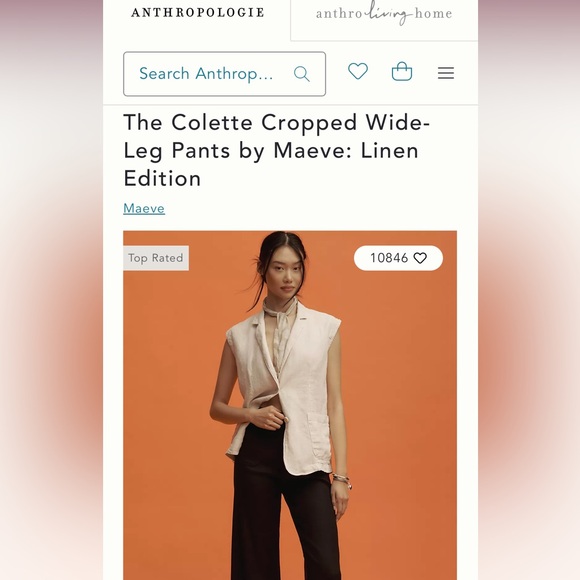 NWOT Anthropologie Colette Cropped Wide-Leg Pants by Maeve: Linen Edition 27 - Picture 2 of 9